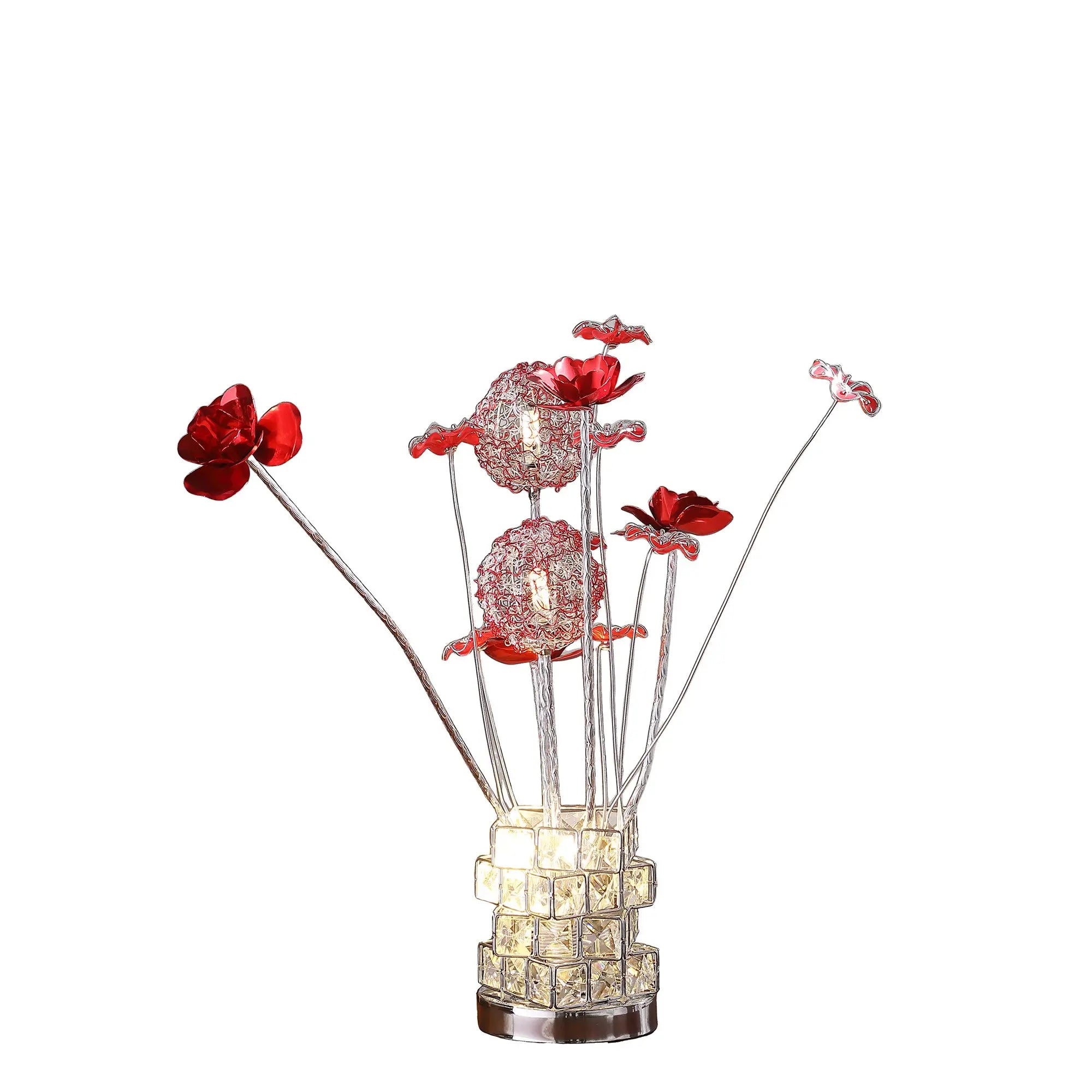 21" Silver and Clear Metal and Faux Crystal Geometric And Roses Bedside Lamp Homeroots Lighting