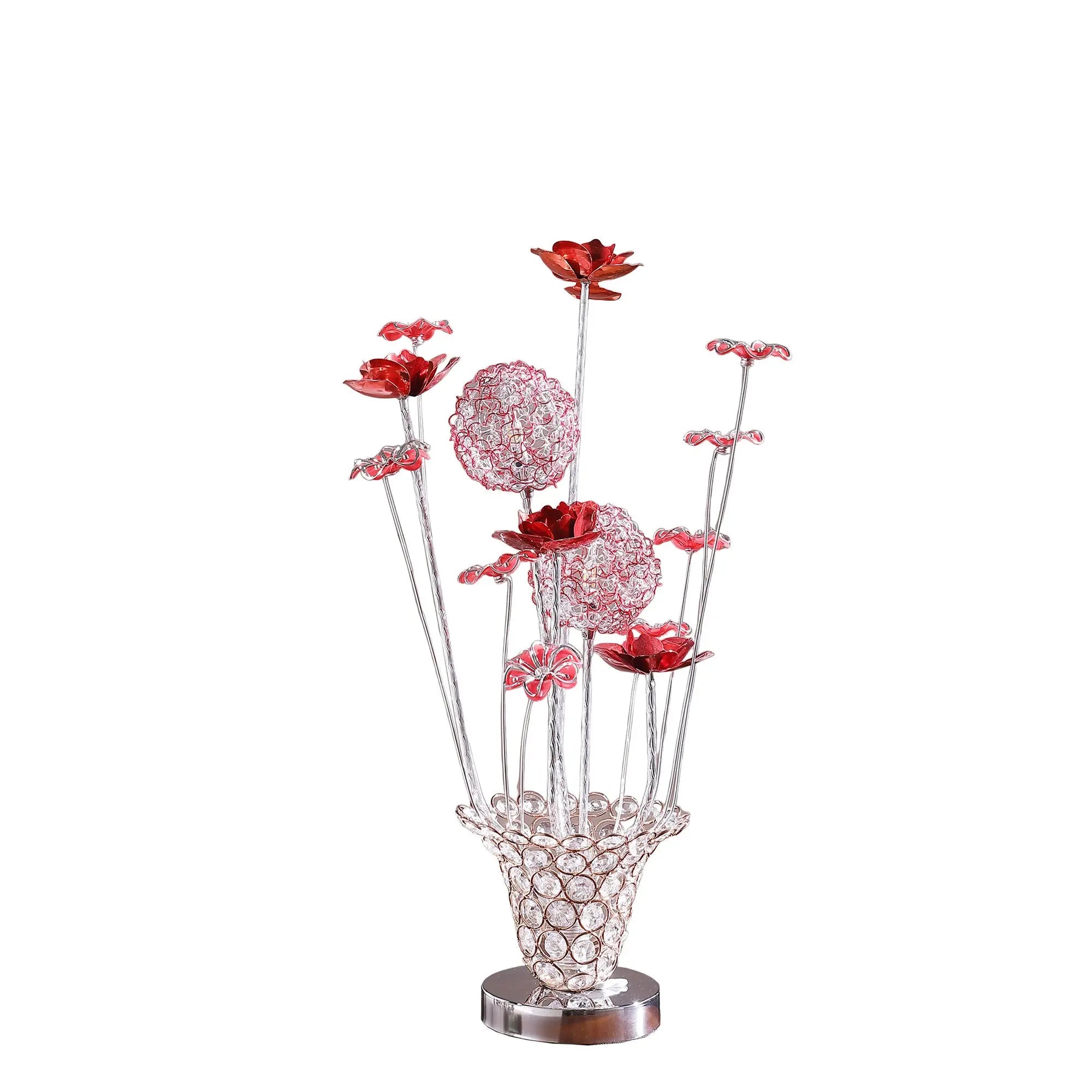21" Silver and Clear Metal and Faux Crystal Red Roses Bedside Lamp Homeroots Lighting