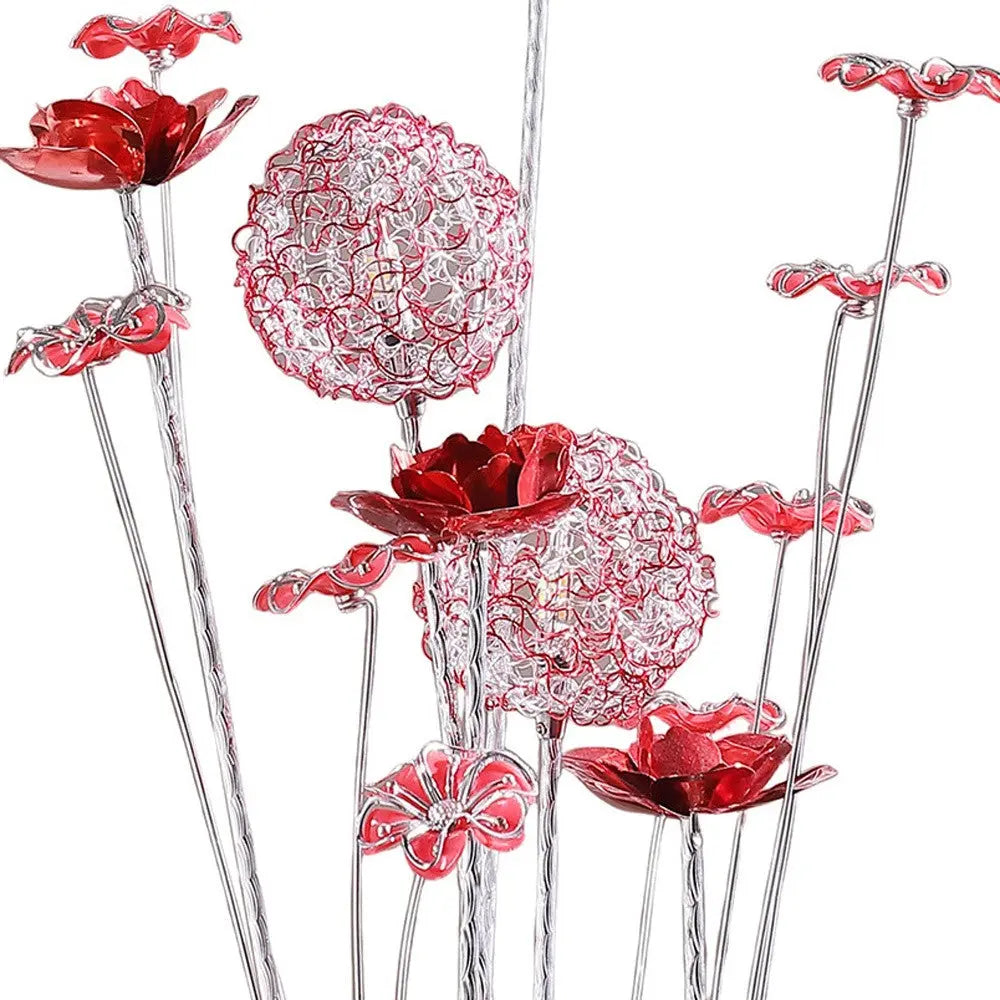 21" Silver and Clear Metal and Faux Crystal Red Roses Bedside Lamp Homeroots Lighting