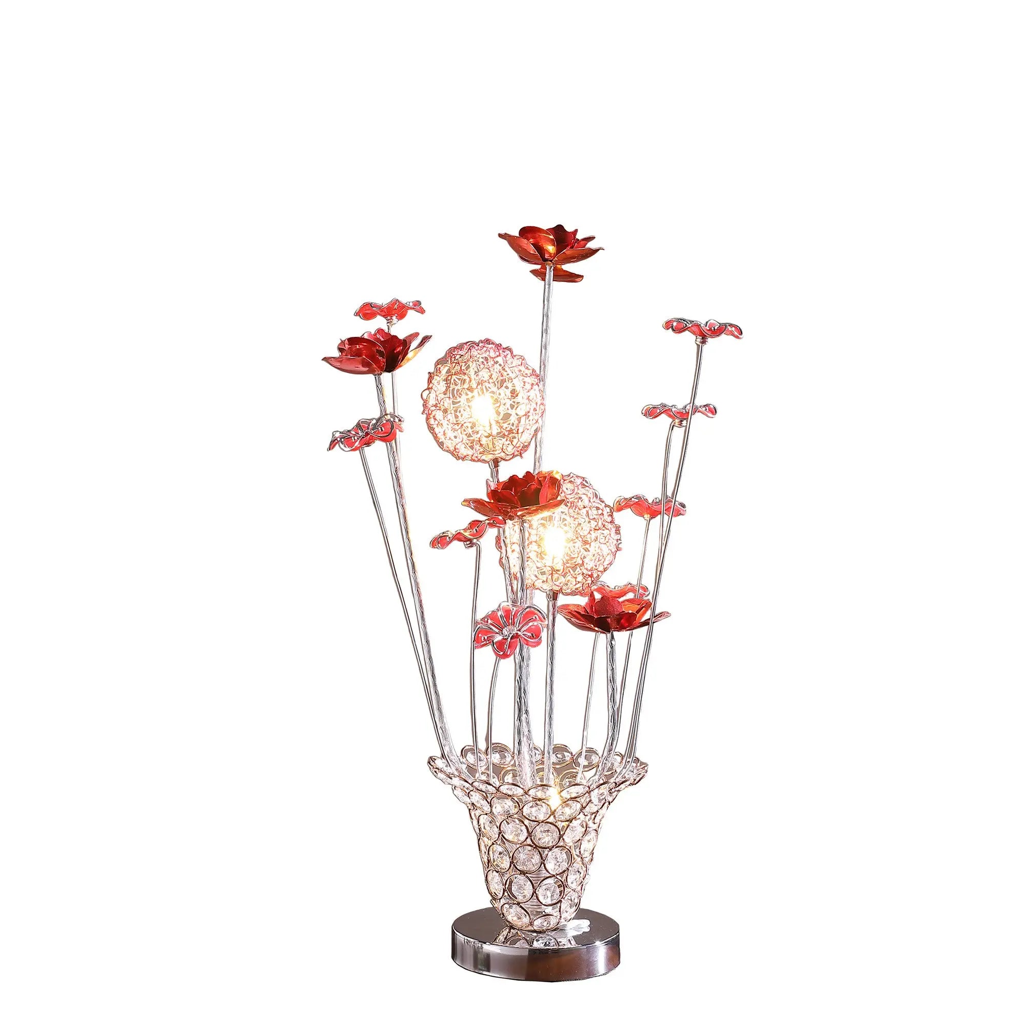 21" Silver and Clear Metal and Faux Crystal Red Roses Bedside Lamp Homeroots Lighting