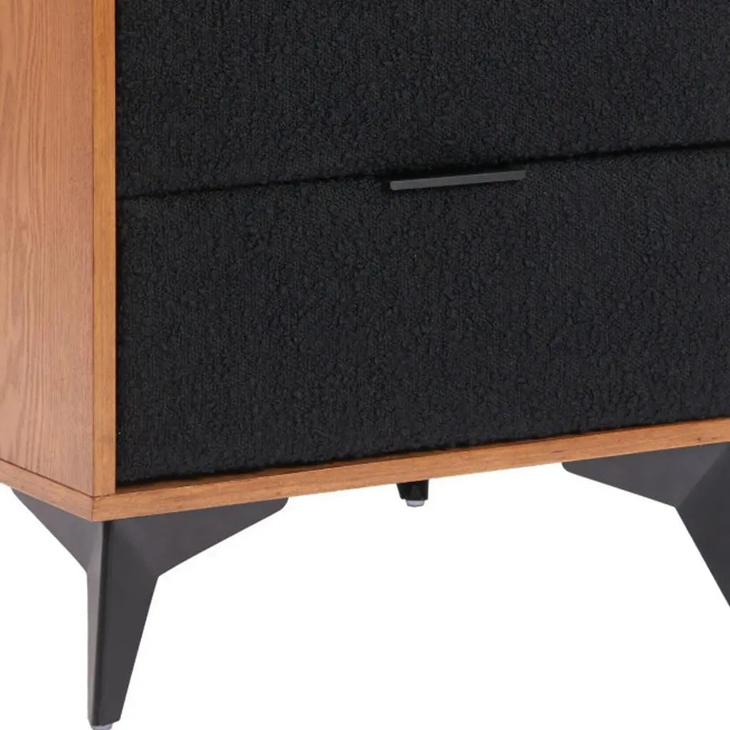 21" Walnut Wood and Steel Two Drawer Nightstand Homeroots