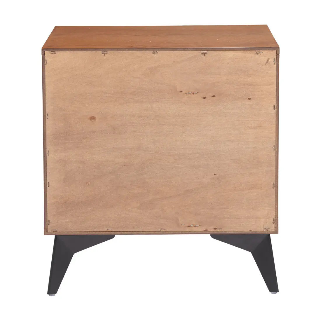 21" Walnut Wood and Steel Two Drawer Nightstand Homeroots