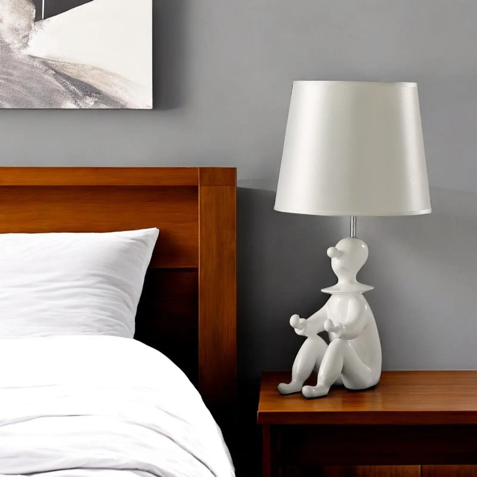 21" White Novelty Clown Table Lamp With White Empire Shade Homeroots Lighting