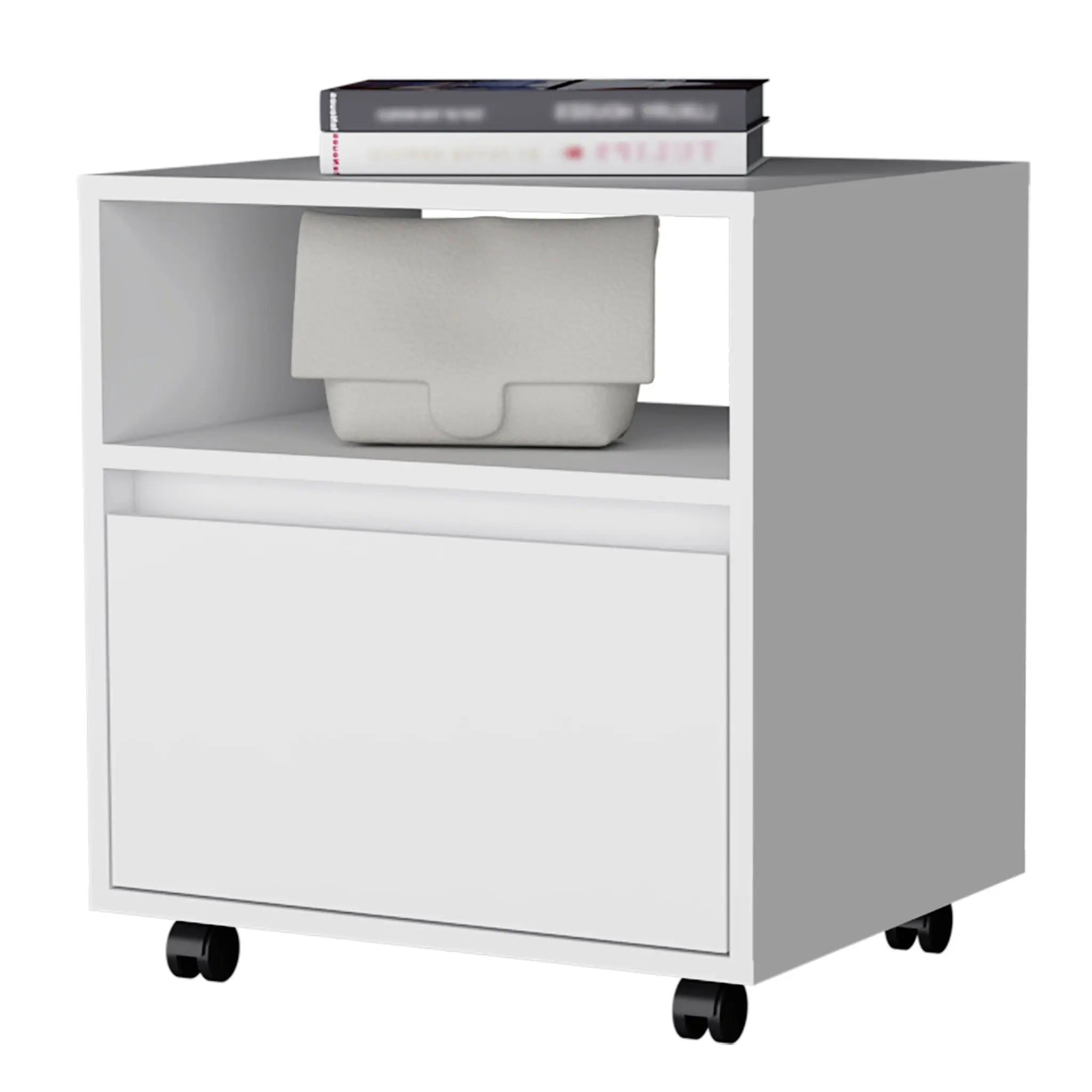 21" White Wood One Drawer Nightstand with Integrated Tech Homeroots Bed & Bath