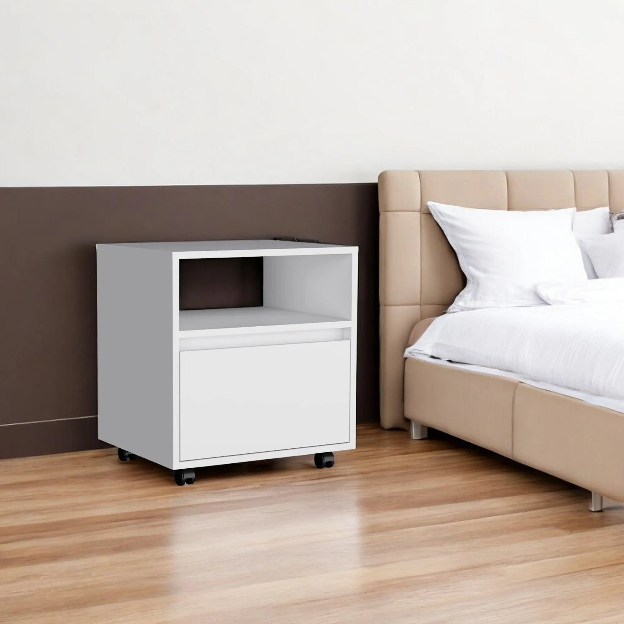 21" White Wood One Drawer Nightstand with Integrated Tech Homeroots Bed & Bath