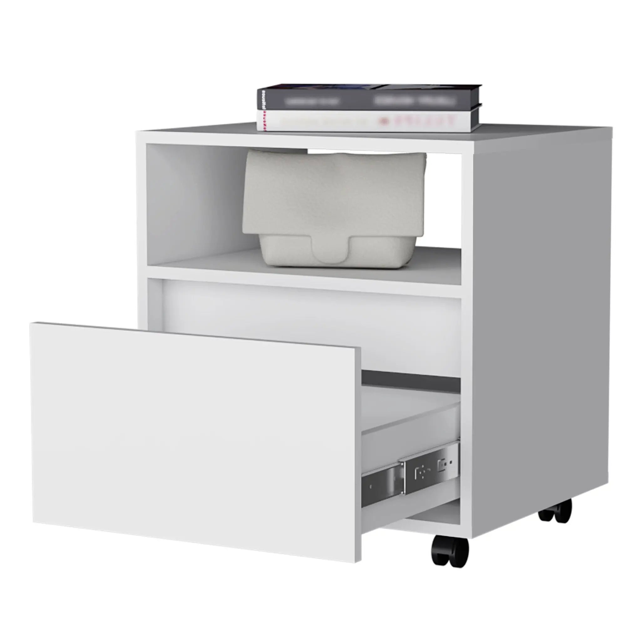 21" White Wood One Drawer Nightstand with Integrated Tech Homeroots Bed & Bath