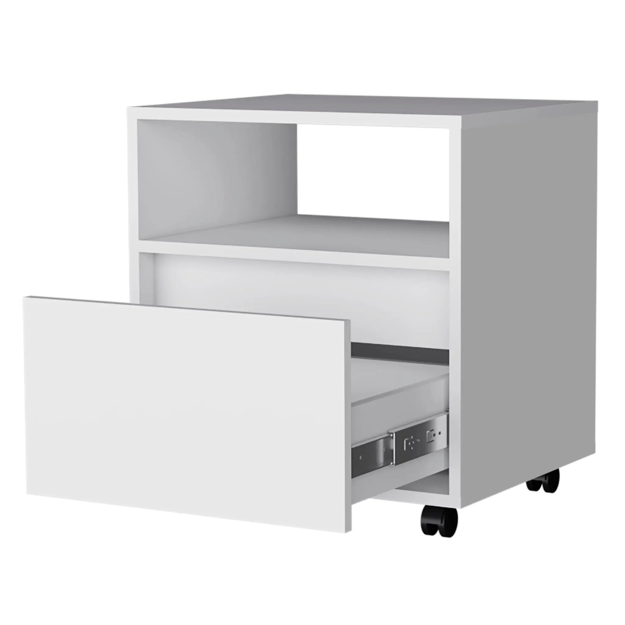 21" White Wood One Drawer Nightstand with Integrated Tech Homeroots Bed & Bath