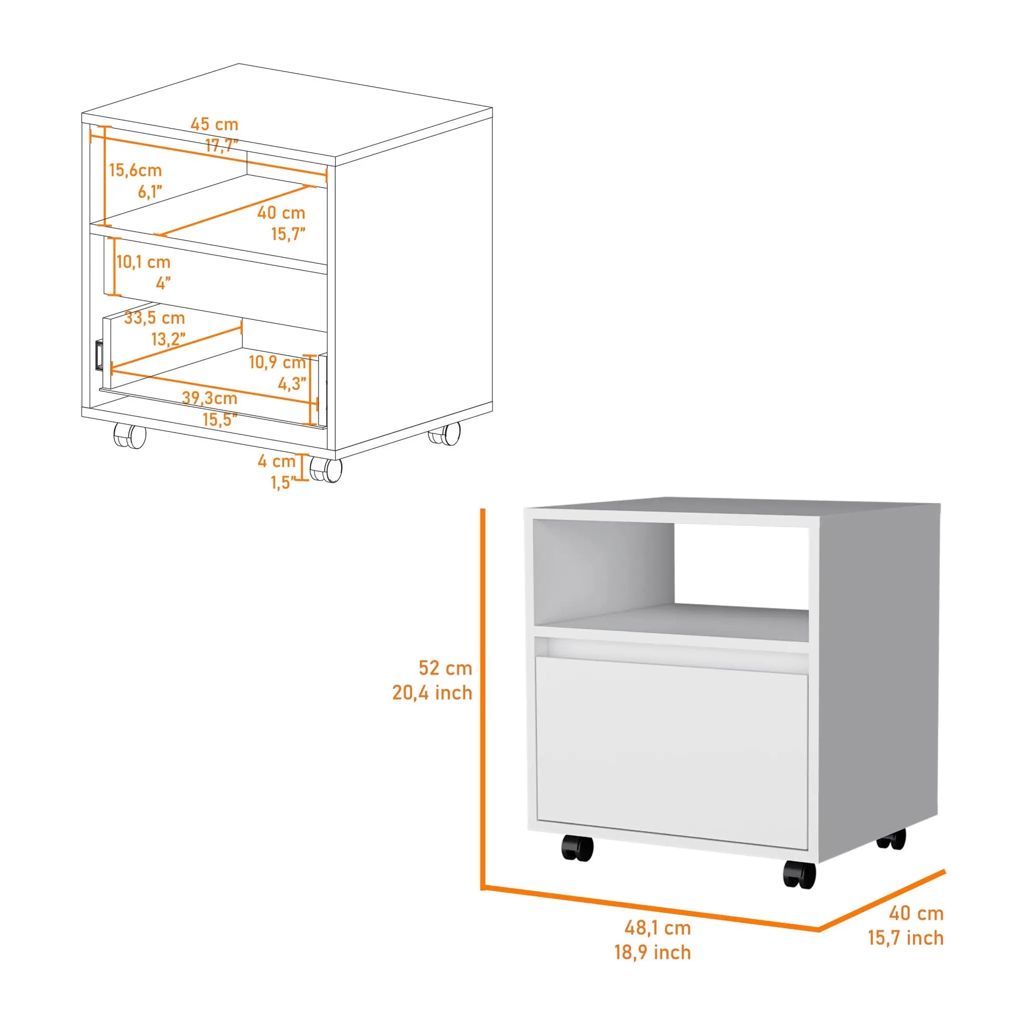 21" White Wood One Drawer Nightstand with Integrated Tech Homeroots Bed & Bath