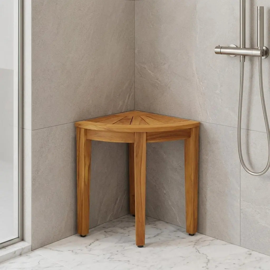 21" X 16" Brown Teak Corner Shower Bench Homeroots Bed & Bath