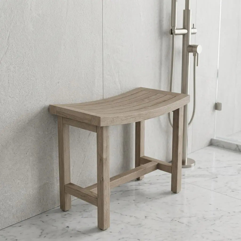 21" X 18" Brown Teak Rectangular Shower Bench With Shelf Homeroots Bed & Bath