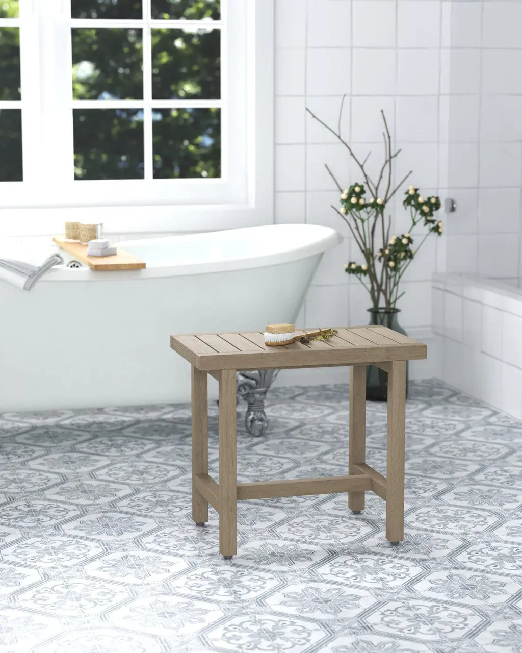 21" X 24" Brown Teak Rectangular Shower Bench Homeroots Bed & Bath