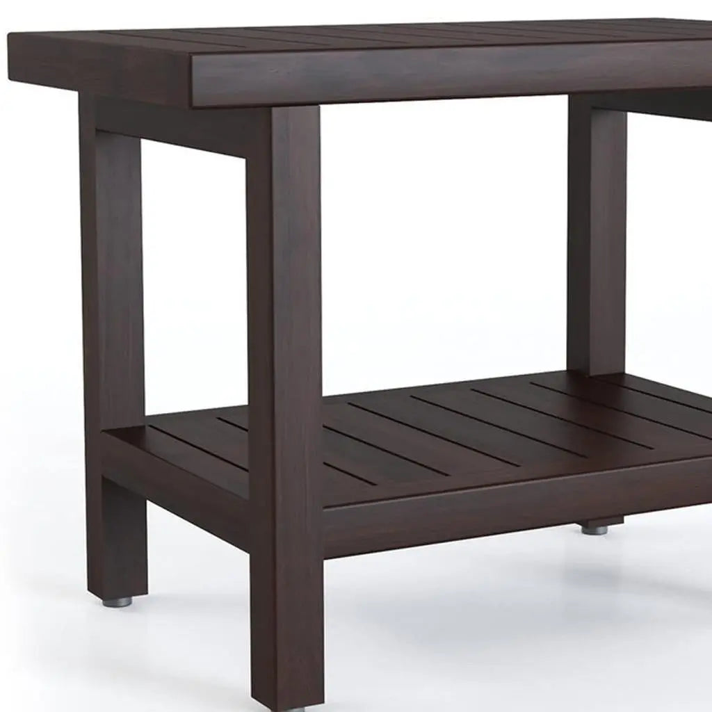 21" X 24" Brown Teak Rectangular Shower Bench With Shelf Homeroots Bed & Bath