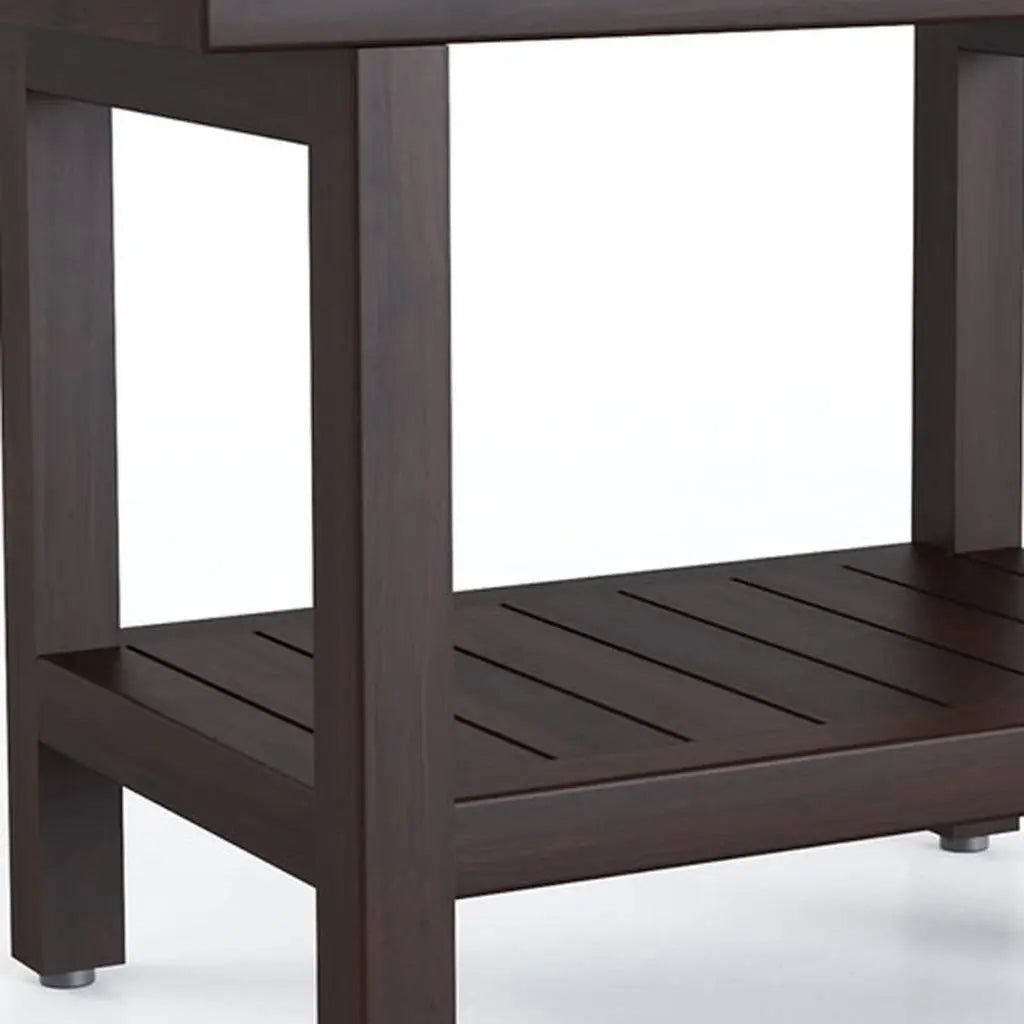 21" X 24" Brown Teak Rectangular Shower Bench With Shelf Homeroots Bed & Bath
