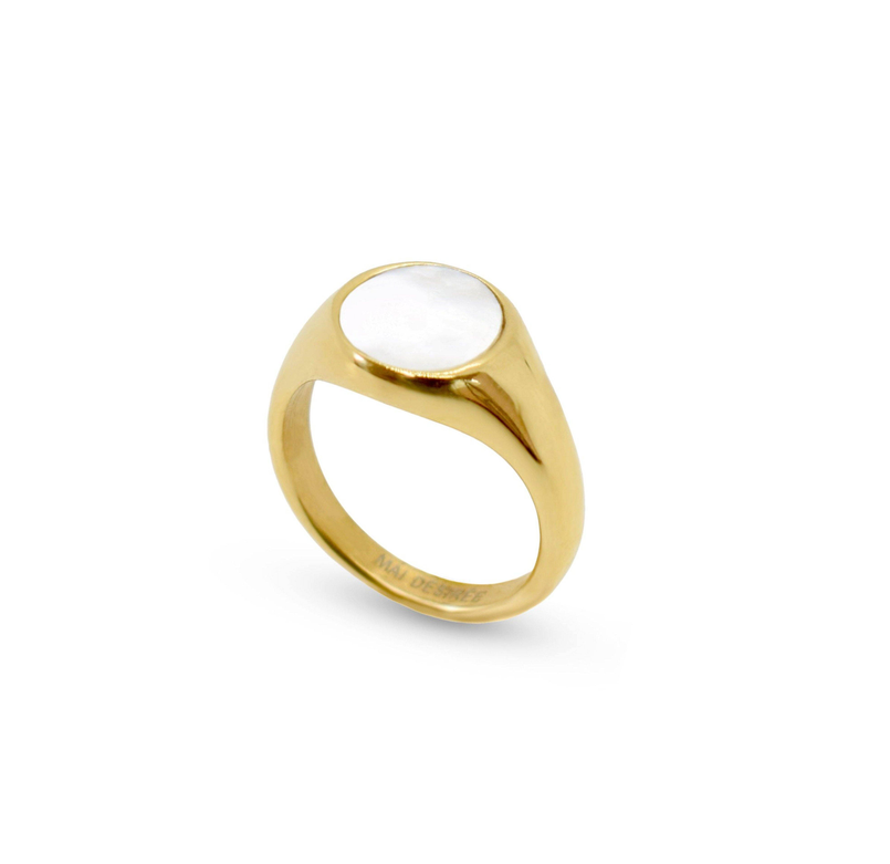 DEMI GOLD PEARL SIGNET RING Mai Desiree