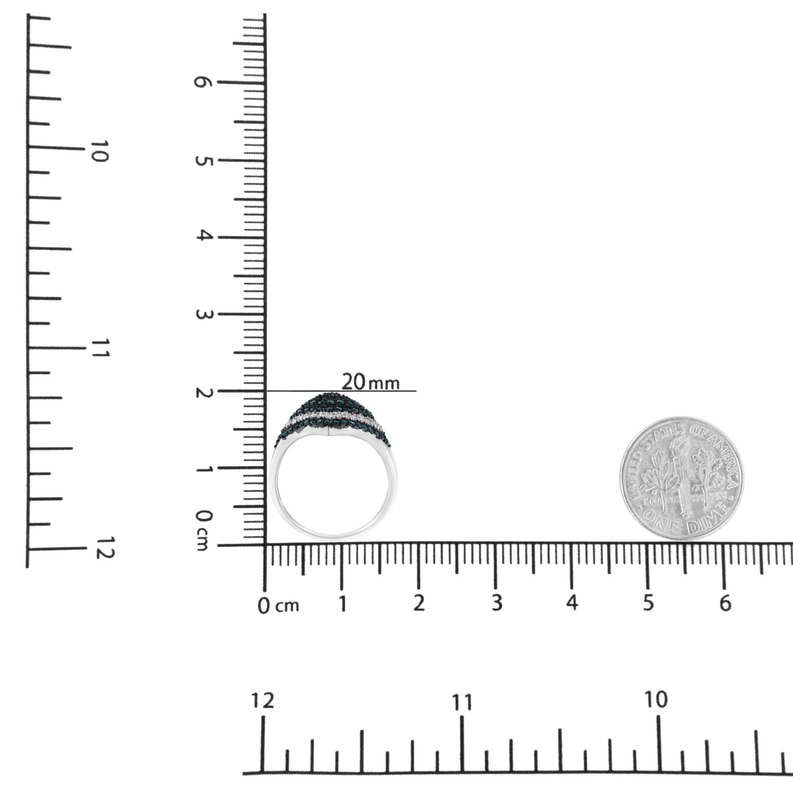.925 Sterling Silver 1 cttw White and Treated Blue Diamond Rhombus Cocktail Ring (Blue, I3) Luxcom