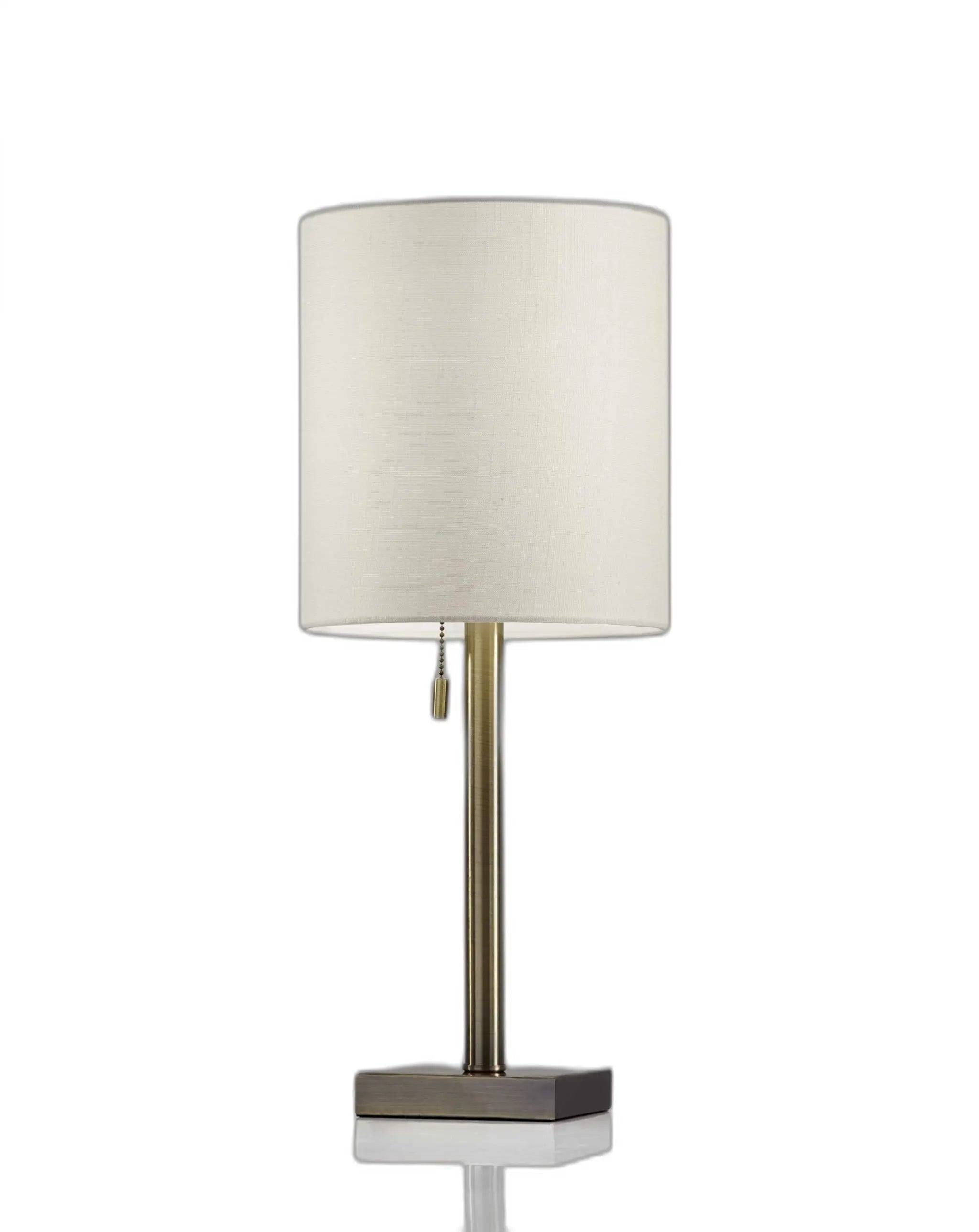 22" Antiqued Brass Metal Cylinder Table Lamp With Off White Drum Shade Homeroots Lighting