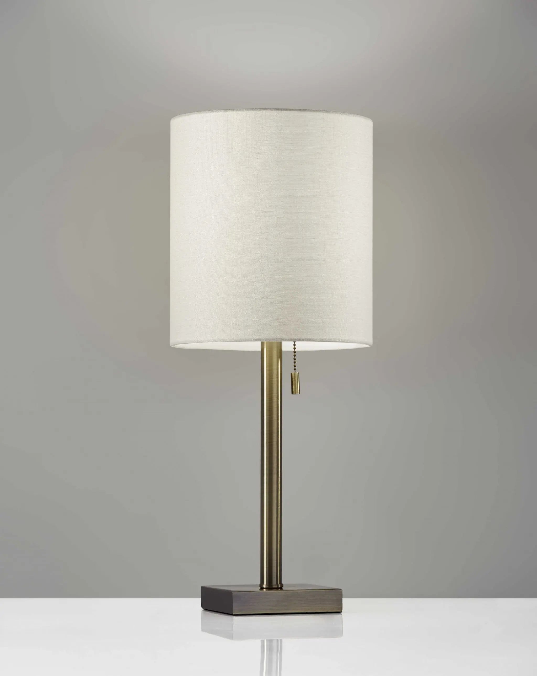 22" Antiqued Brass Metal Cylinder Table Lamp With Off White Drum Shade Homeroots Lighting