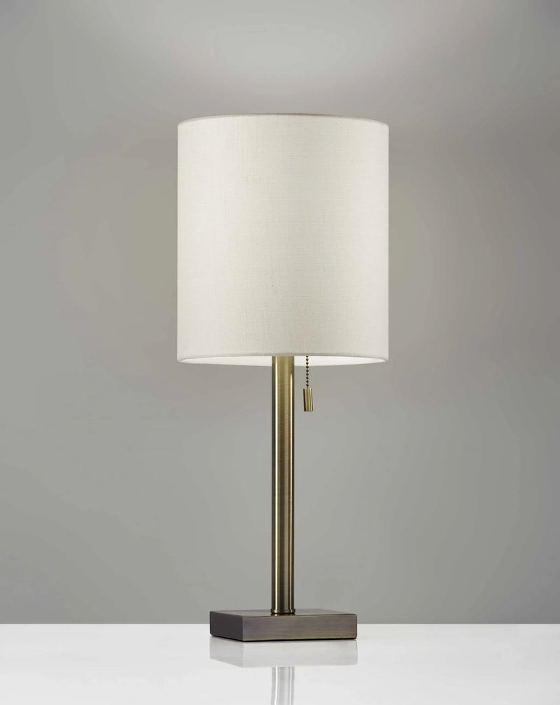 22" Antiqued Brass Metal Cylinder Table Lamp With Off White Drum Shade Homeroots Lighting