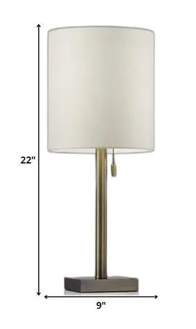 22" Antiqued Brass Metal Cylinder Table Lamp With Off White Drum Shade Homeroots Lighting