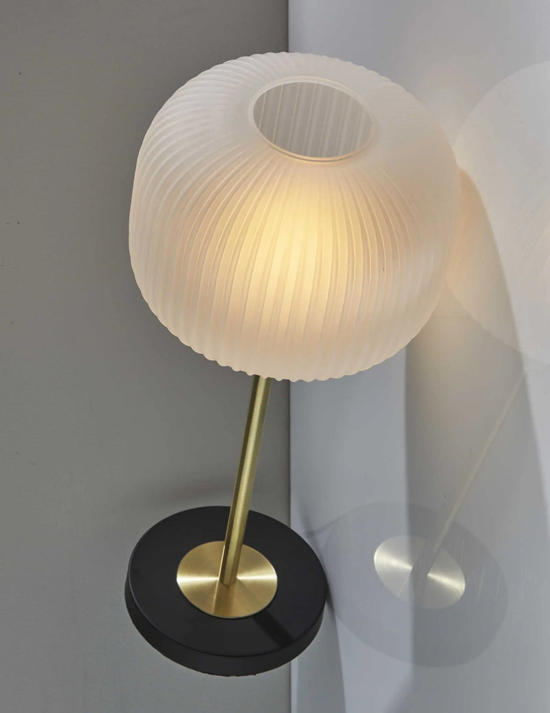 22" Antiqued Brass Table Lamp With White Ribbed Frosted Glass Dome Shade - GreatEagleInc