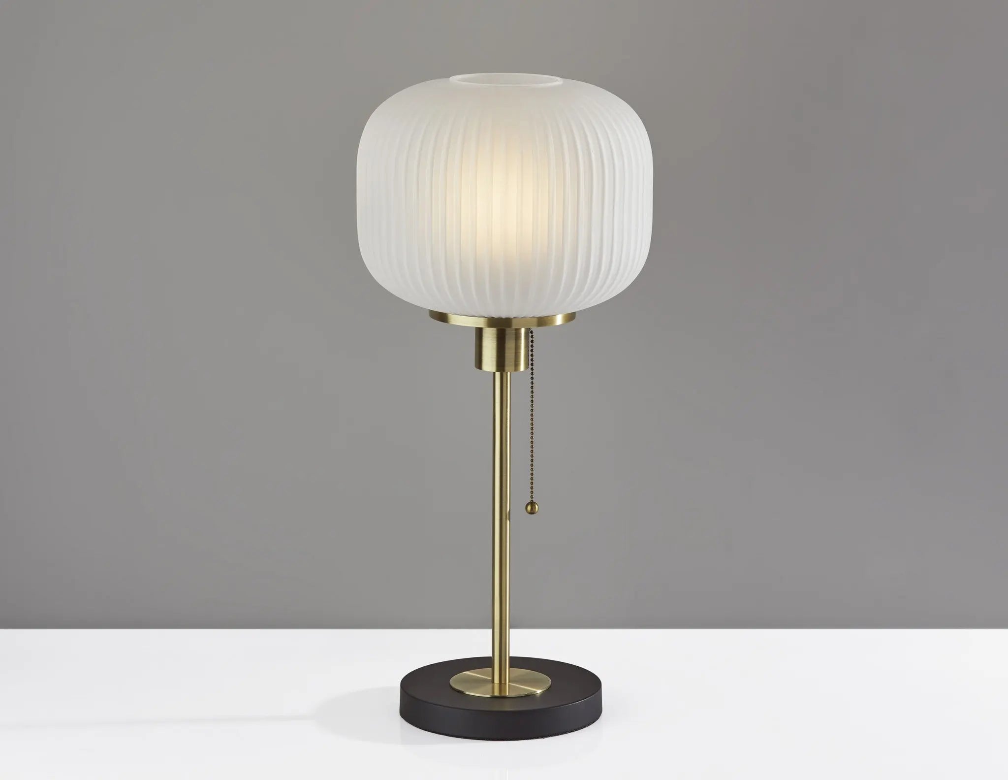 22" Antiqued Brass Table Lamp With White Ribbed Frosted Glass Dome Shade - GreatEagleInc