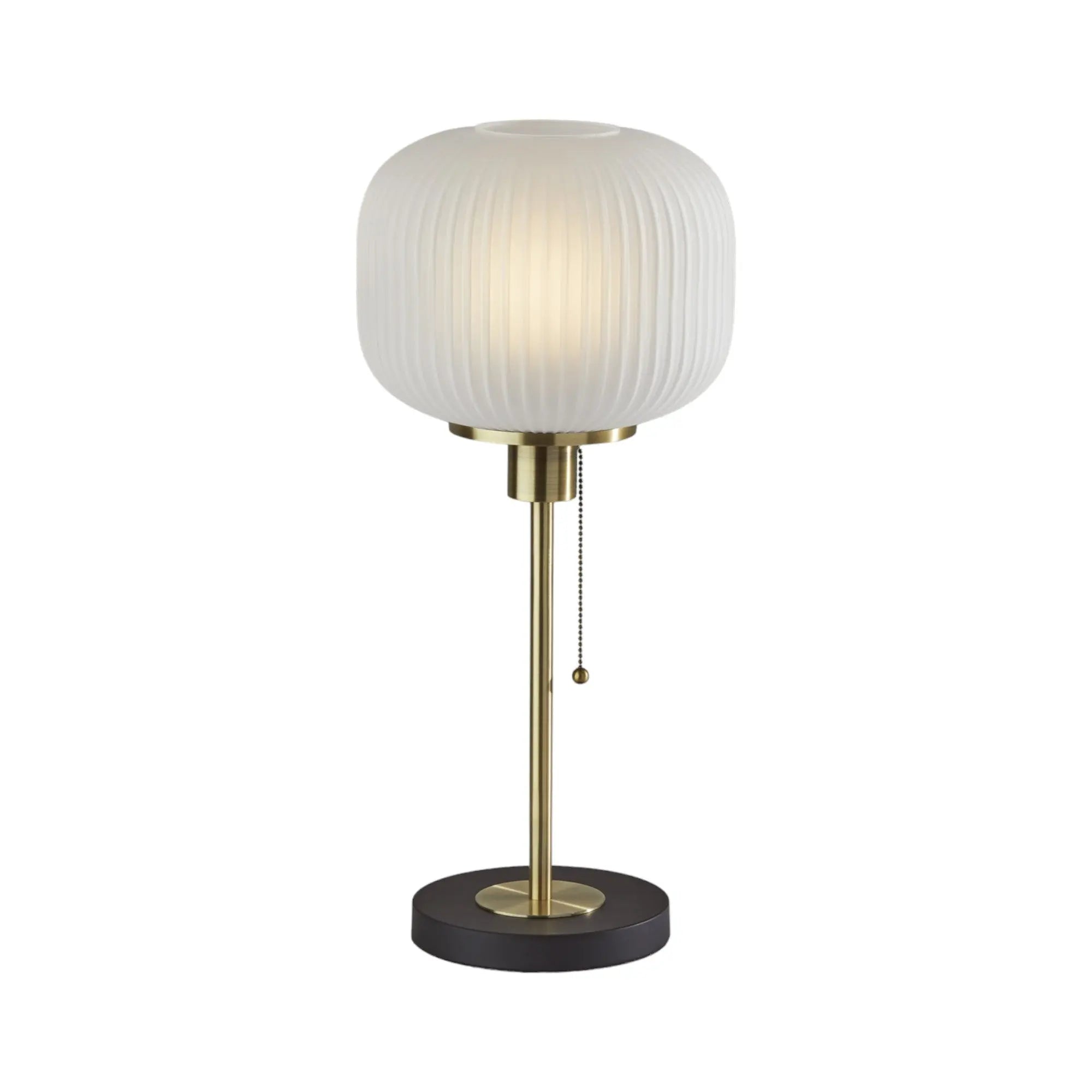 22" Antiqued Brass Table Lamp With White Ribbed Frosted Glass Dome Shade - GreatEagleInc