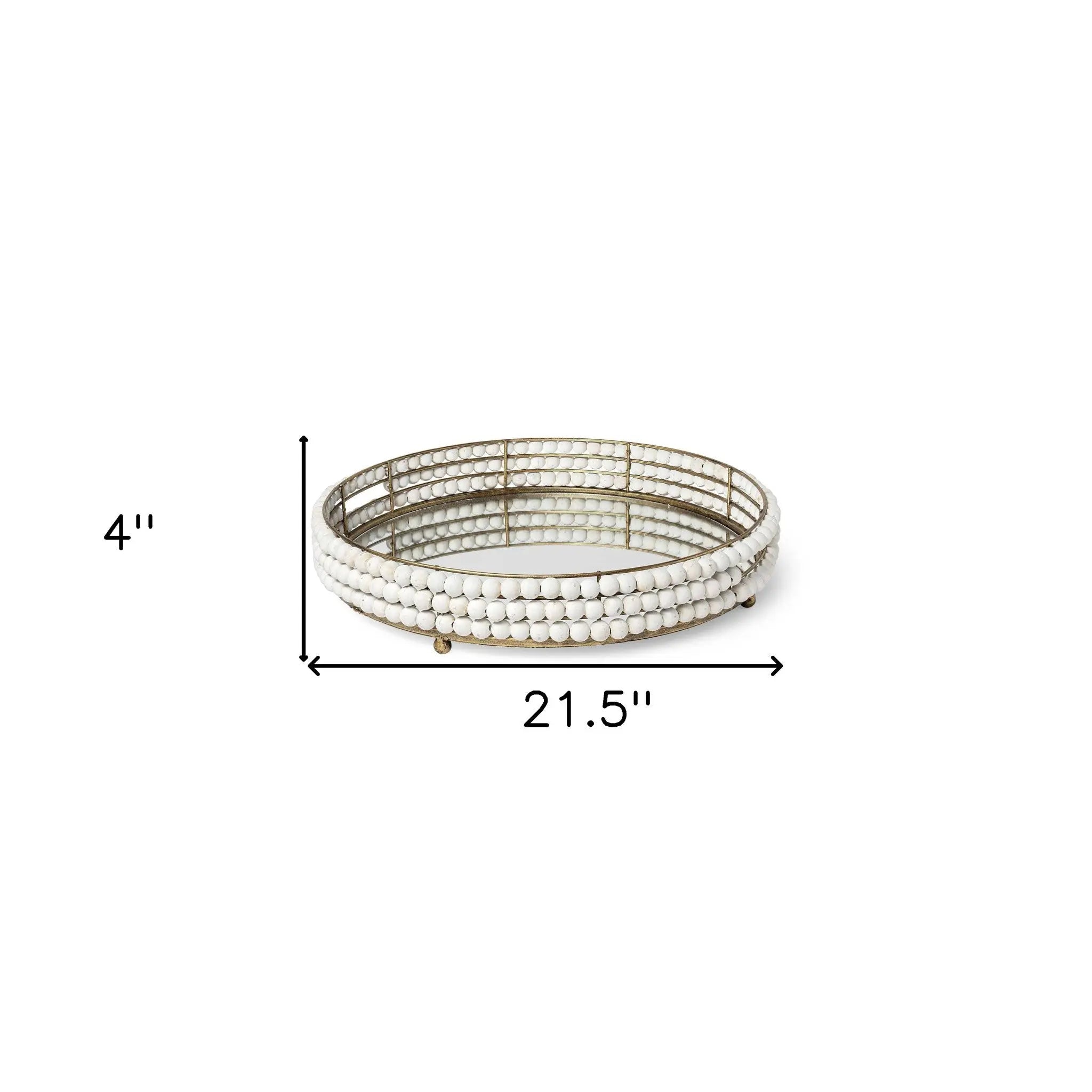 22" Antiqued Gold And White Metal Wood And Mirrored Glass Round Vanity Tray Homeroots Kitchen & Dining