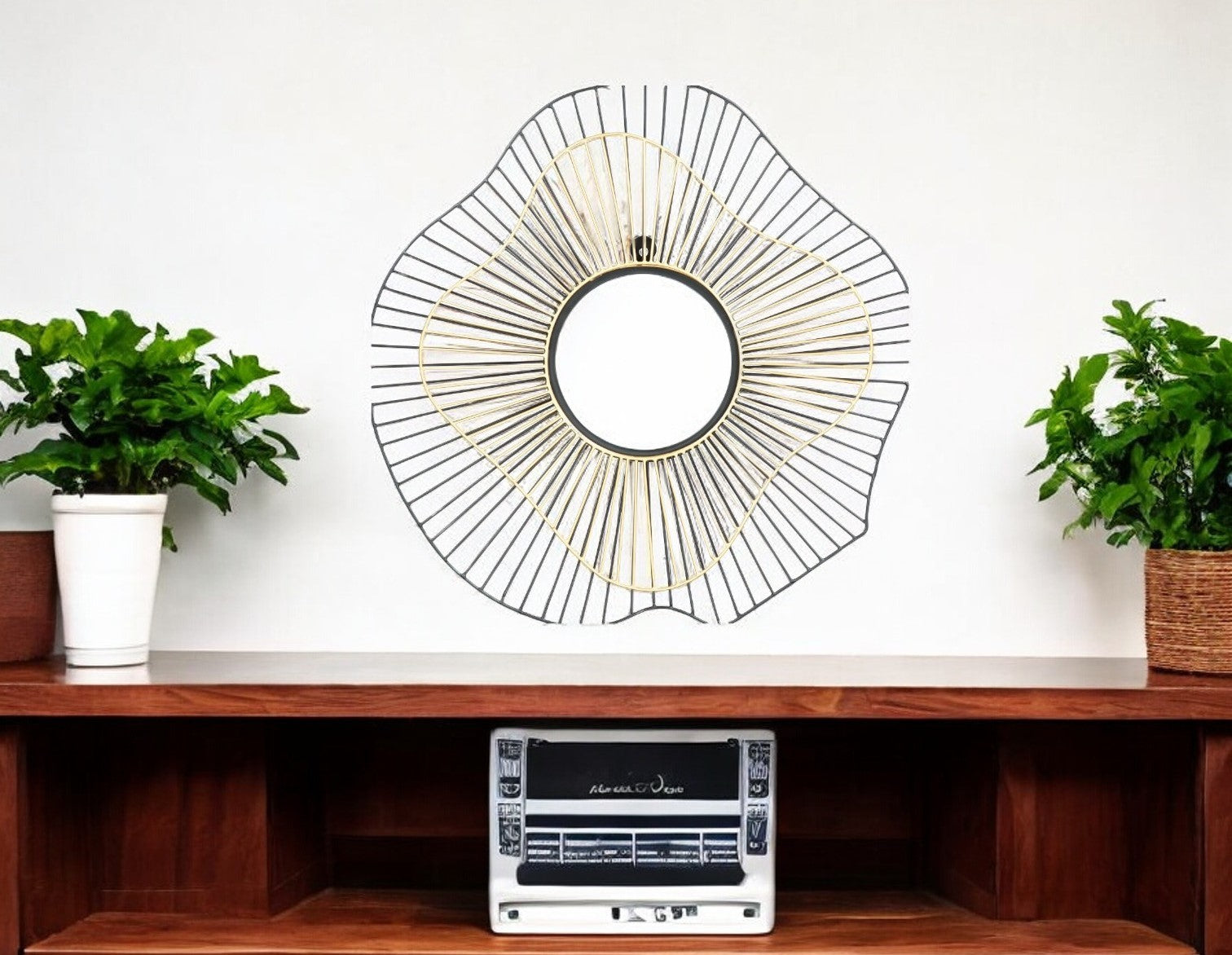 22" Black Abstract Metal Framed Accent Mirror - GreatEagleInc