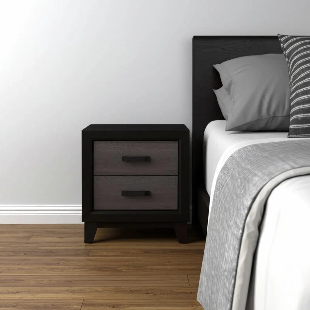 22" Black And Gray Wood Two Drawer Nightstand Homeroots Bed & Bath