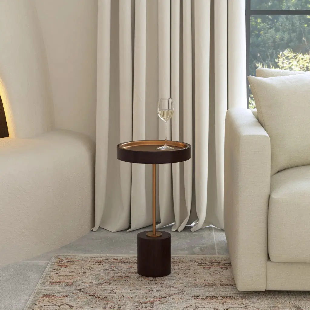 22" Black And Rosegold Solid Wood Round End Table Homeroots Living Room