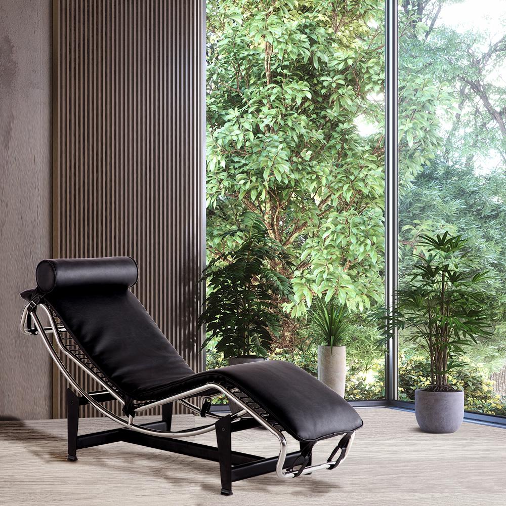 22" Black Tufted Genuine Cowhide and Metal Lounge Chair And Toss Pillow Homeroots Living Room