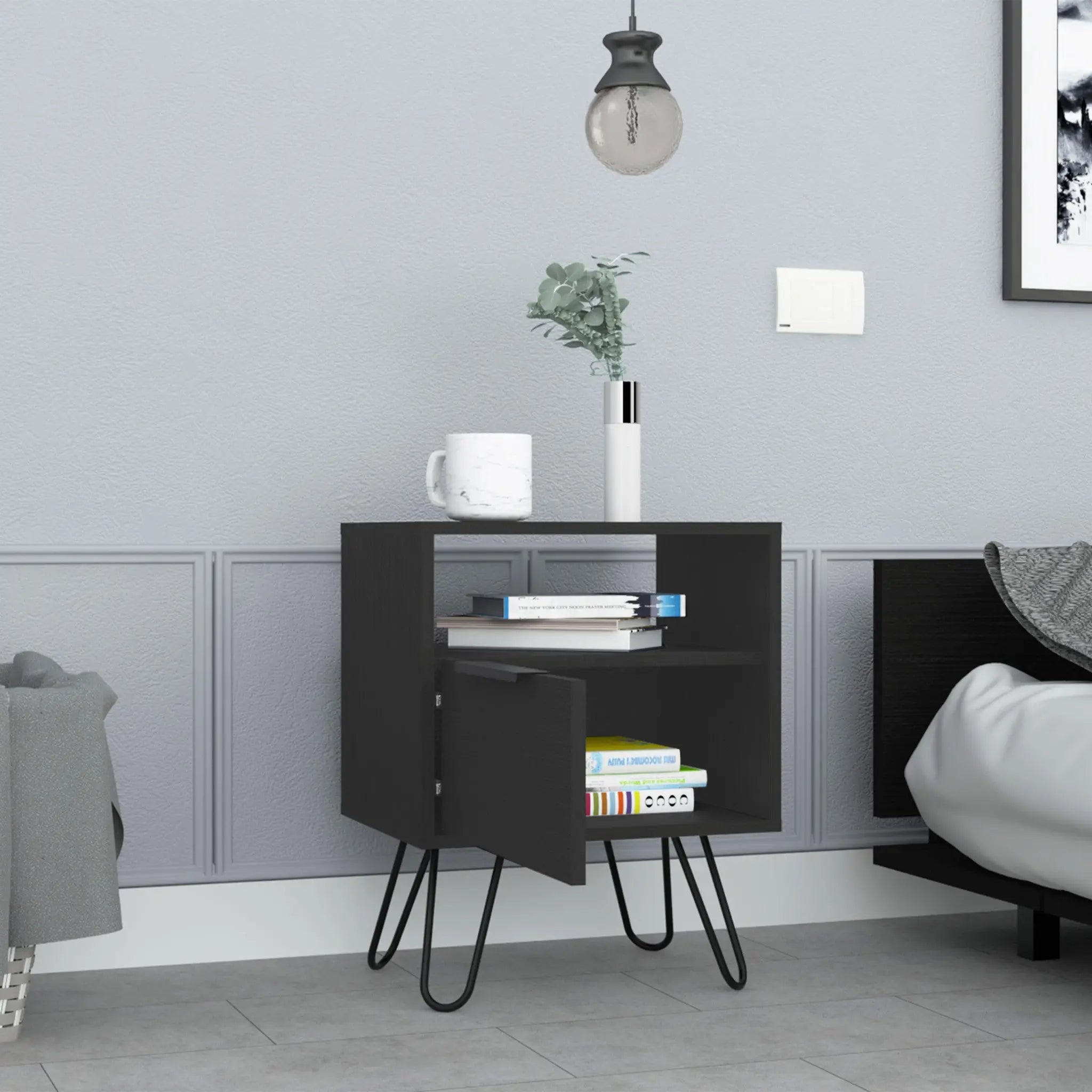 22" Black Wood Nightstand Homeroots Bed & Bath