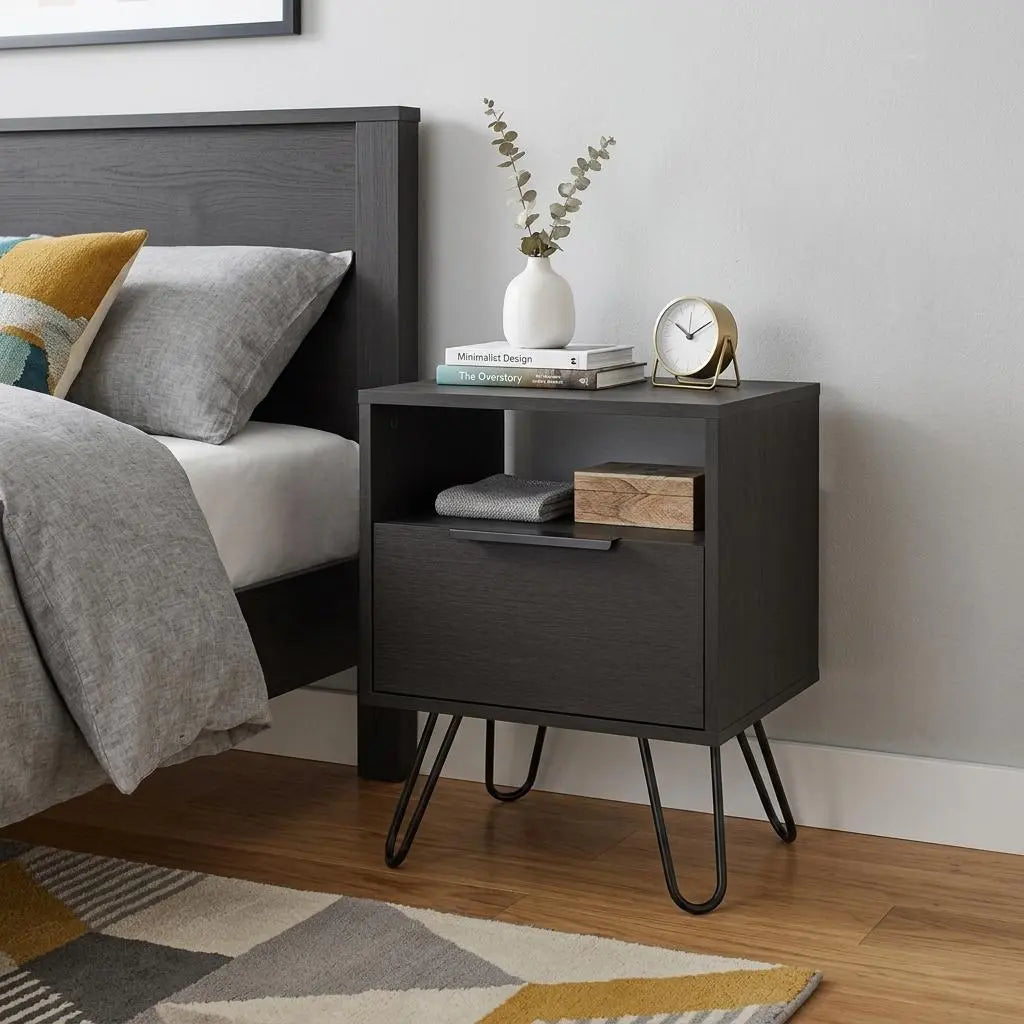 22" Black Wood Nightstand Homeroots Bed & Bath