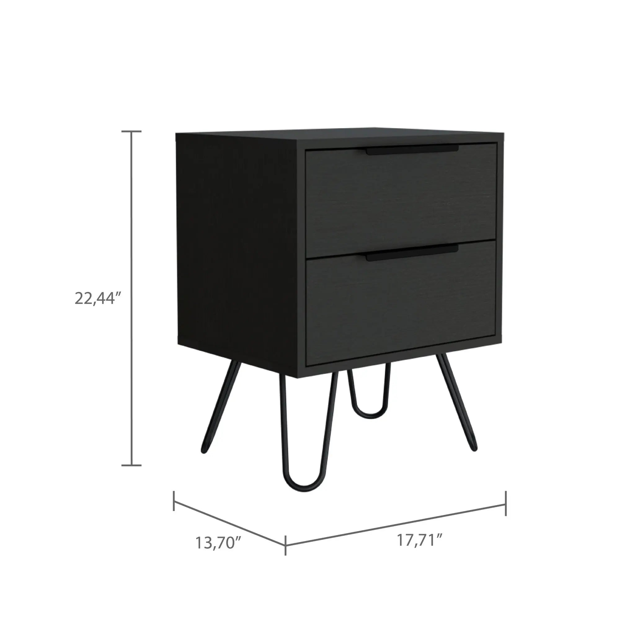 22" Black Wood Two Drawer Nightstand Homeroots Bed & Bath