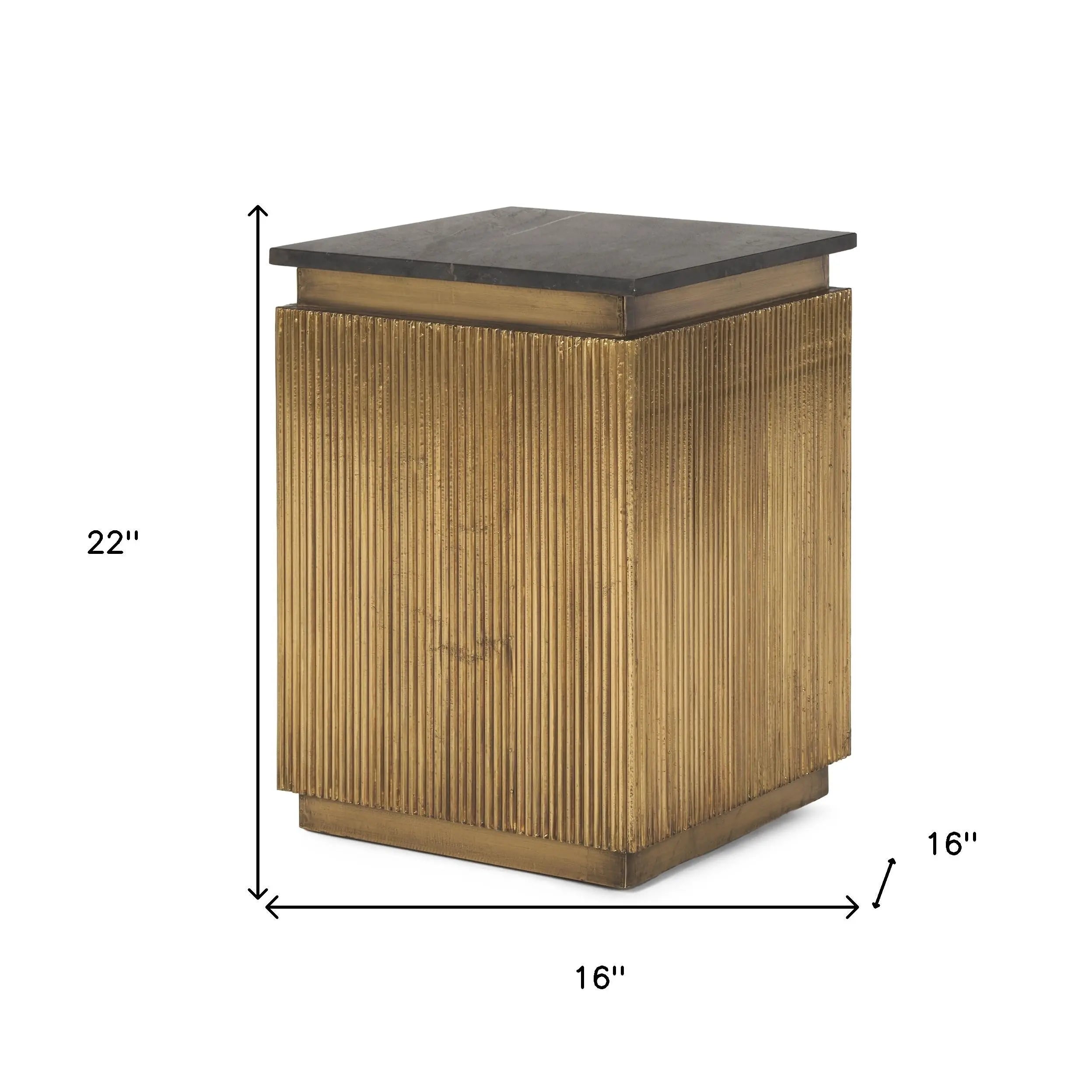 22" Black and Gold Stone and Brass Square Block End Table Homeroots Living Room