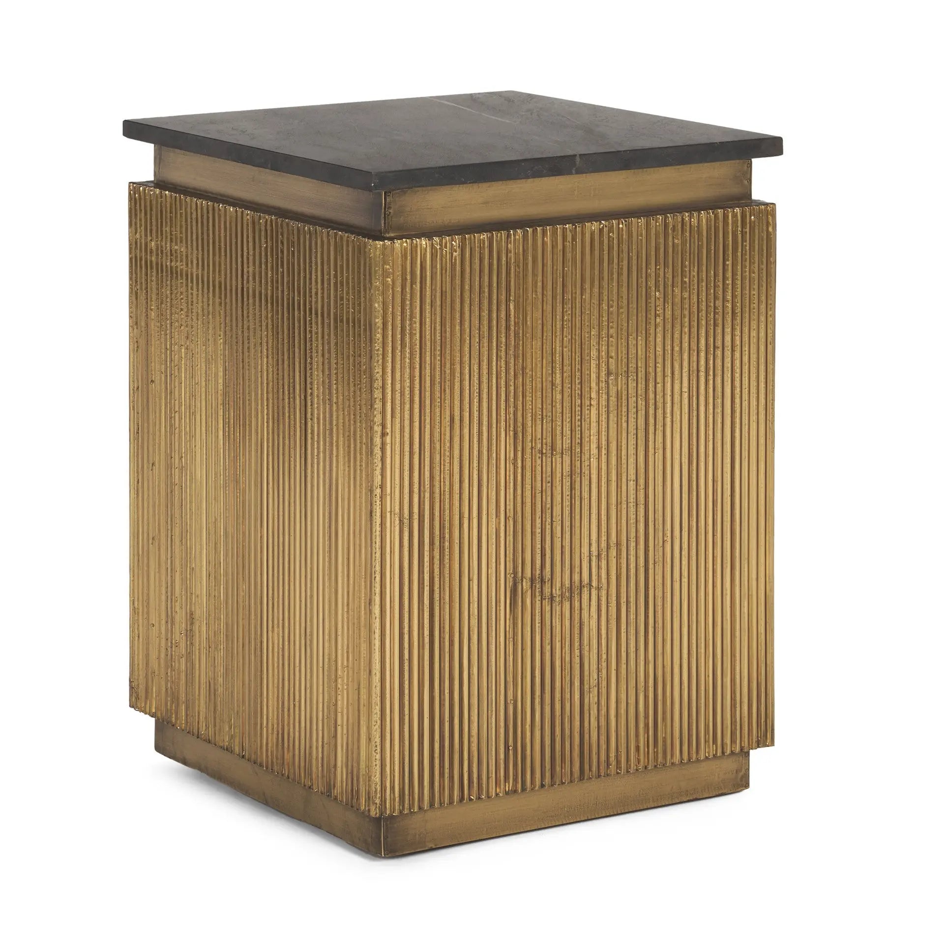 22" Black and Gold Stone and Brass Square Block End Table Homeroots Living Room