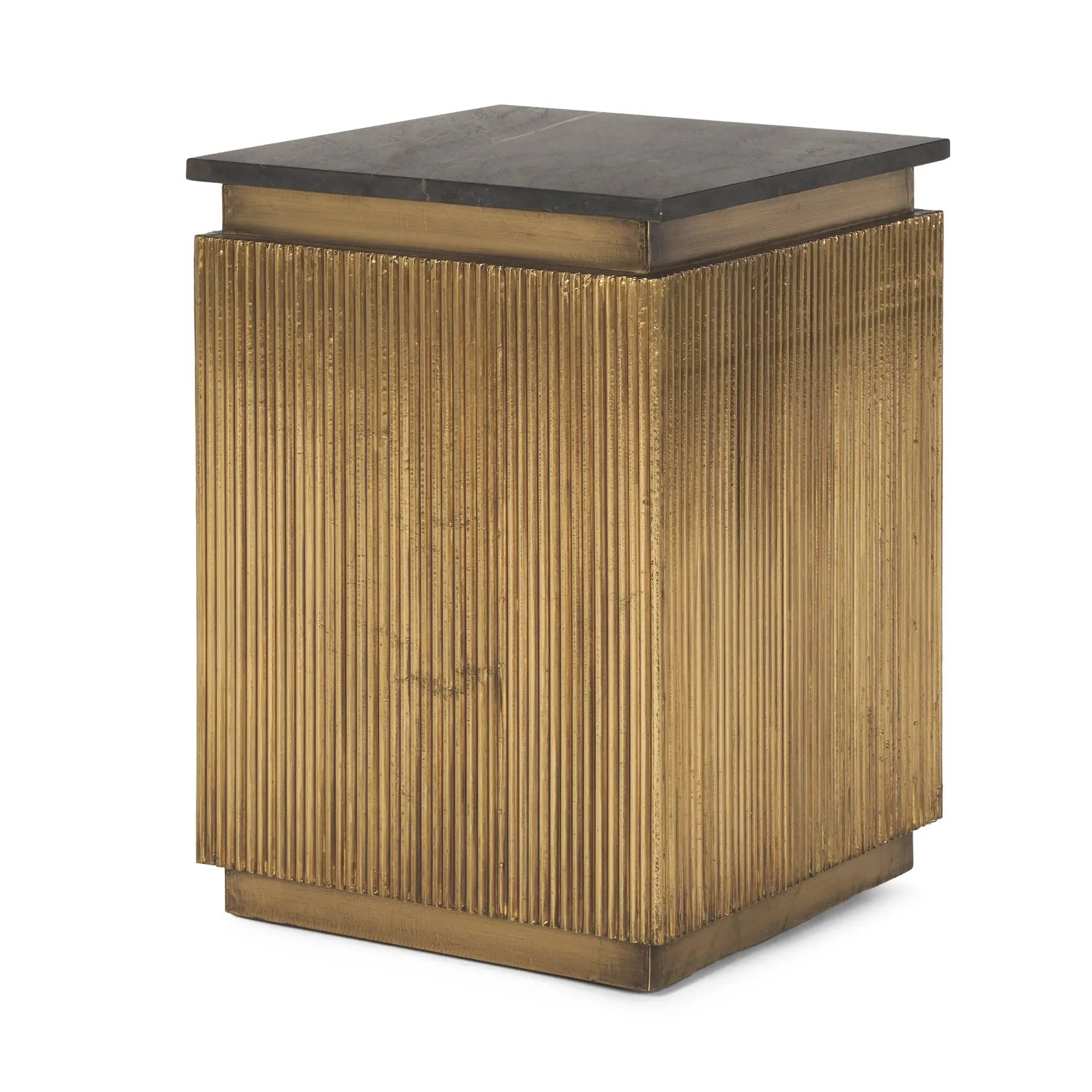 22" Black and Gold Stone and Brass Square Block End Table Homeroots Living Room