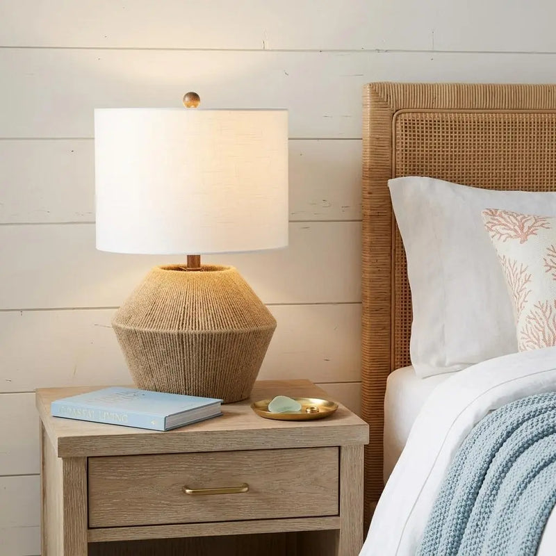 22" Brown Novelty Bedside Lamp With Drum Shade Homeroots Lighting