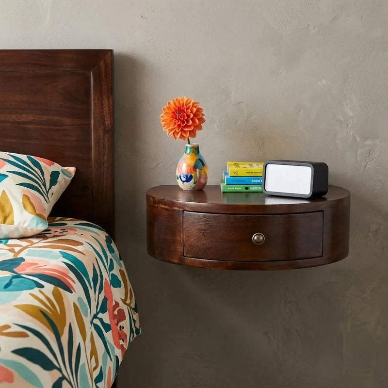 22" Brown Solid Wood One Drawer Floating Nightstand Homeroots Bed & Bath
