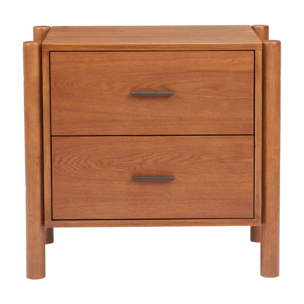 22" Brown Solid Wood Pedestal End Table With Two Drawers Homeroots