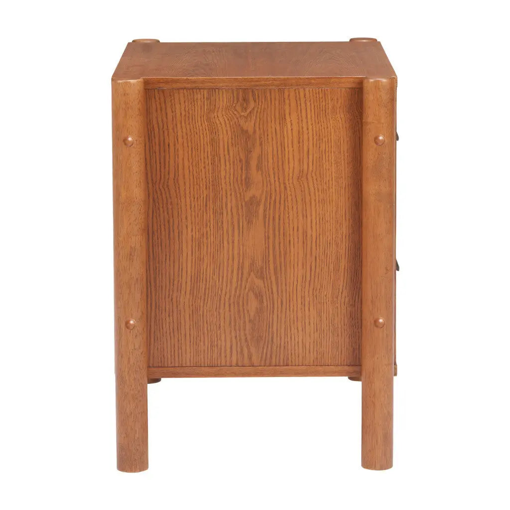 22" Brown Solid Wood Pedestal End Table With Two Drawers Homeroots