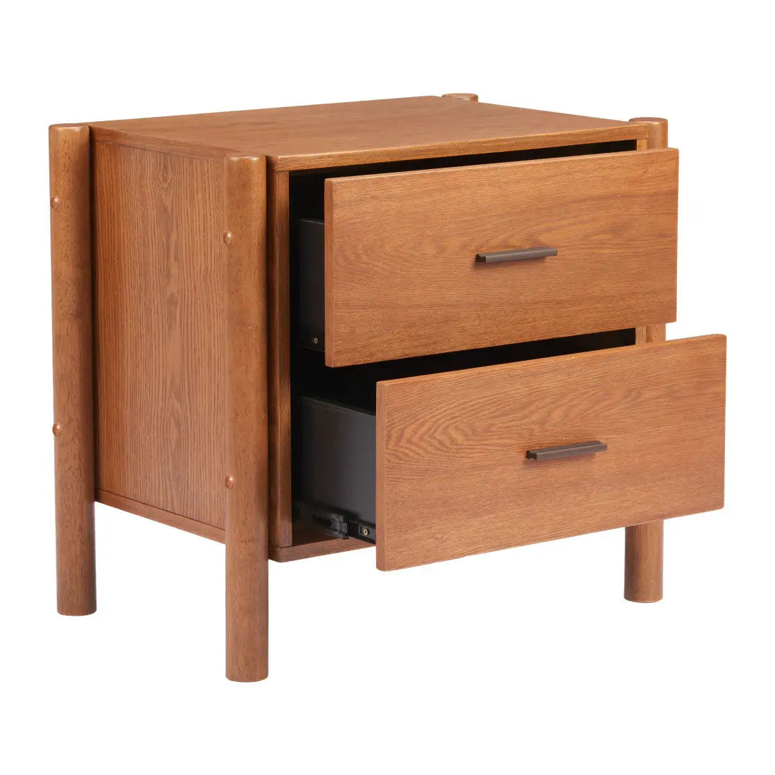 22" Brown Solid Wood Pedestal End Table With Two Drawers Homeroots