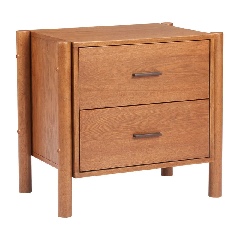 22" Brown Solid Wood Pedestal End Table With Two Drawers Homeroots