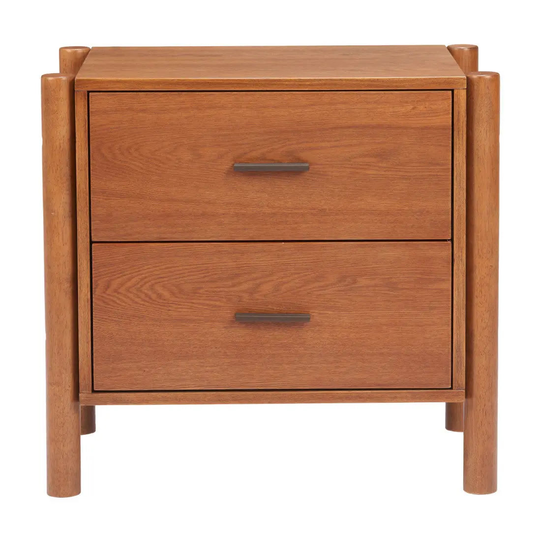 22" Brown Solid Wood Pedestal End Table With Two Drawers Homeroots