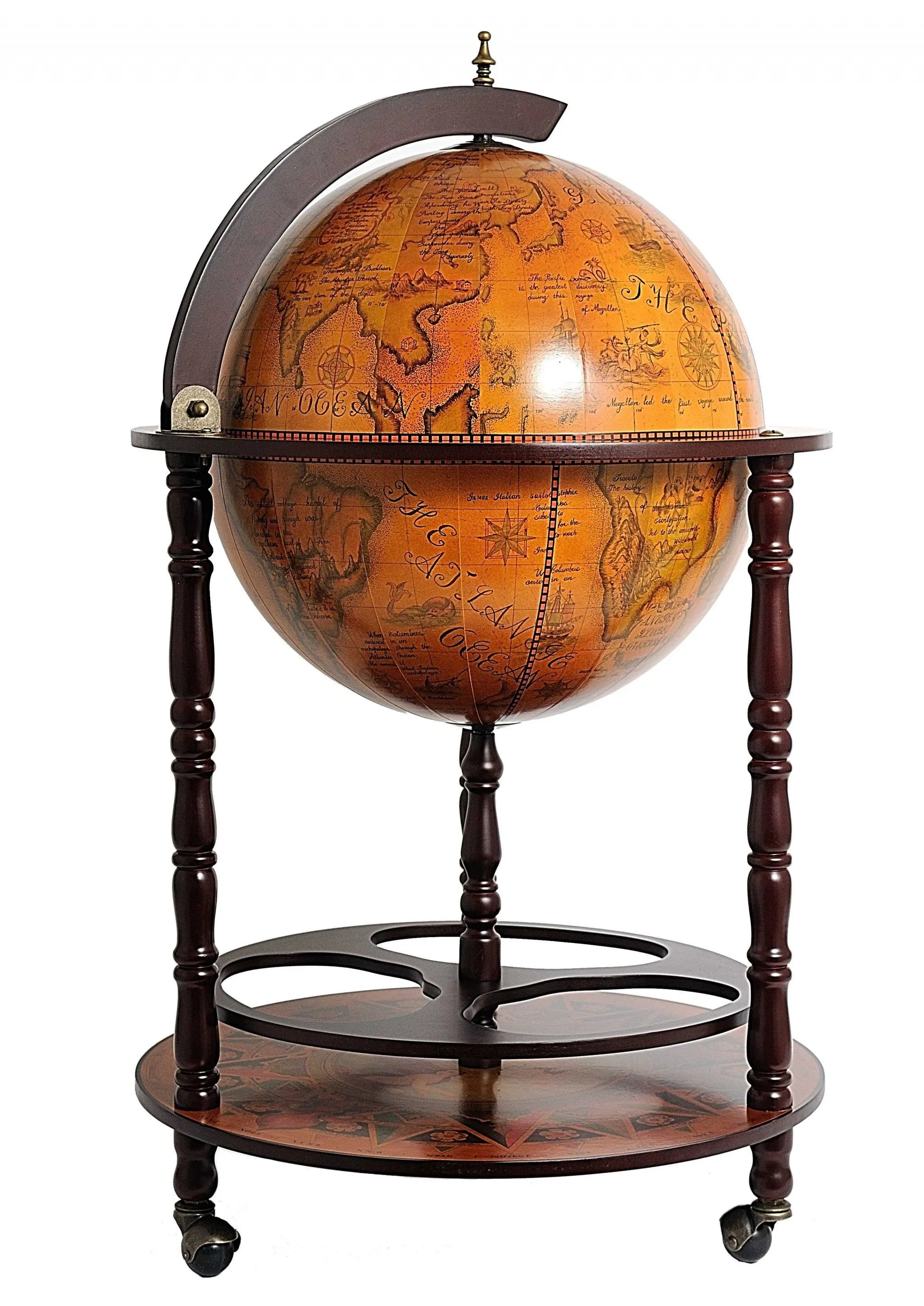 22" Brown Solid Wood Round Rolling Bar Cart Homeroots Kitchen & Dining