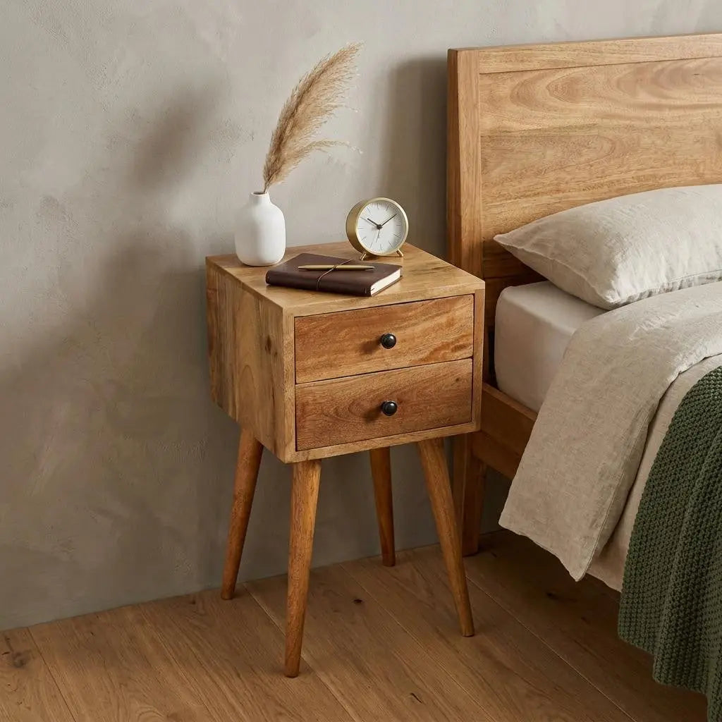 22" Brown Solid Wood Two Drawer Nightstand Homeroots Bed & Bath