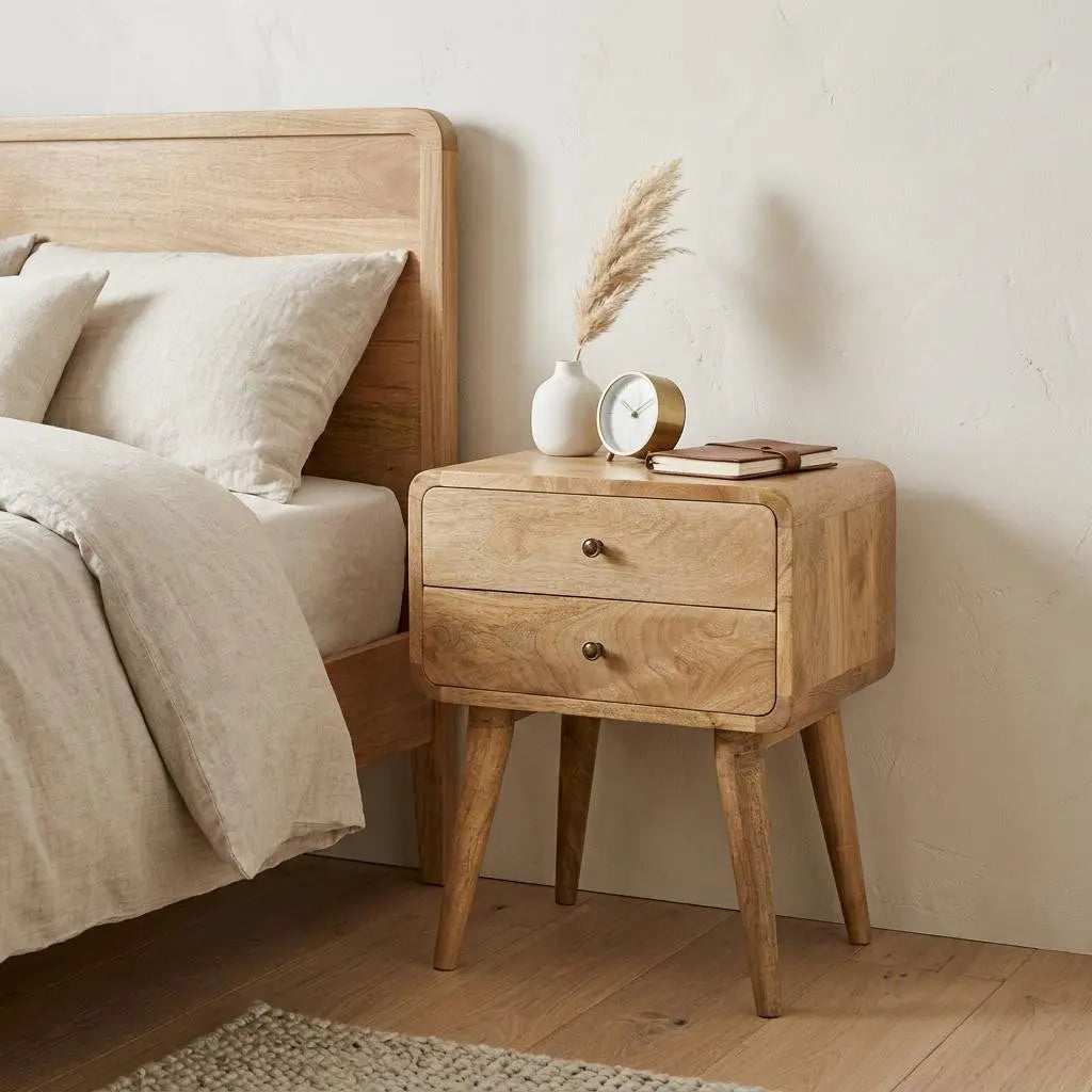 22" Brown Solid Wood Two Drawer Nightstand Homeroots Bed & Bath
