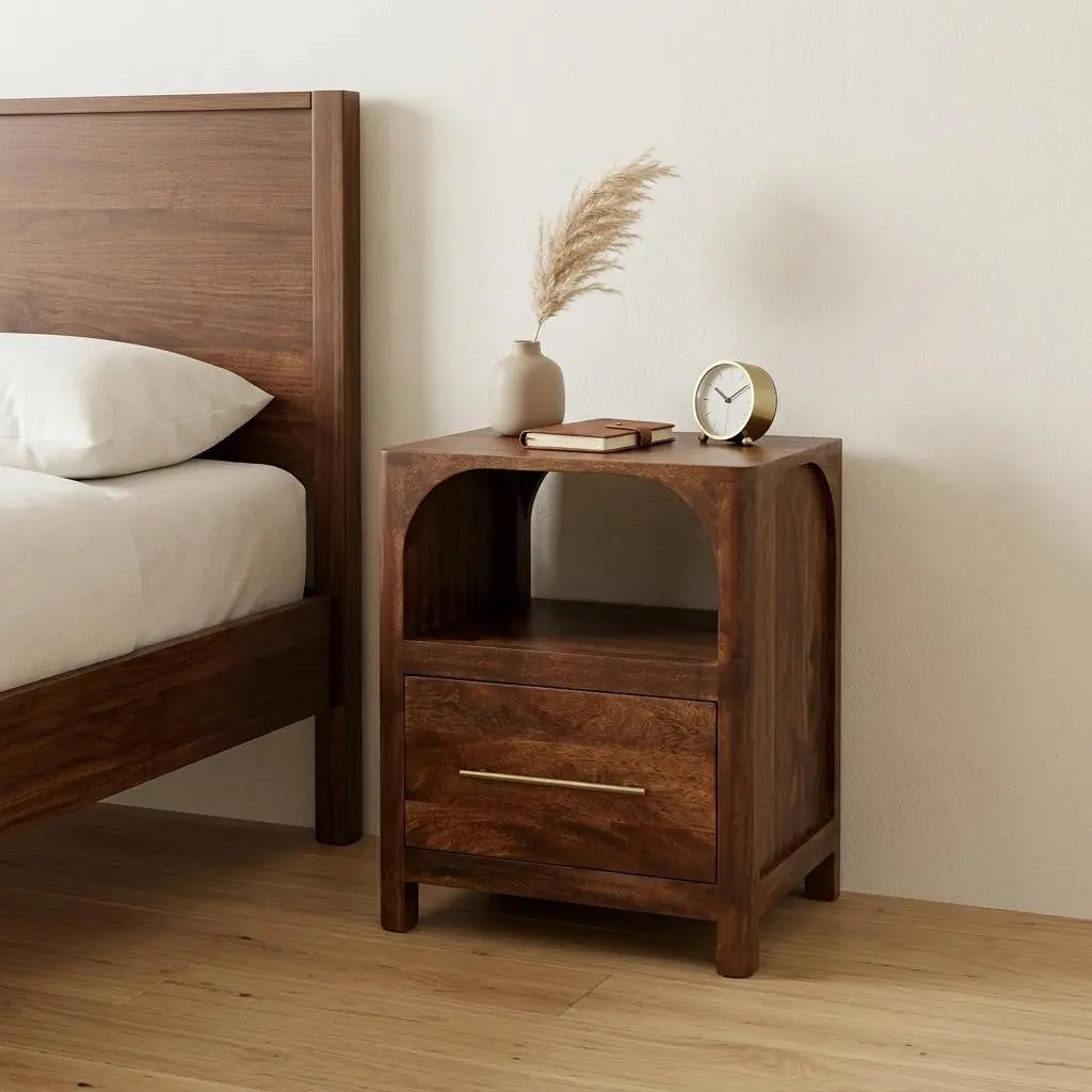 22" Brown Solid Wood Two Drawer Nightstand Homeroots Bed & Bath