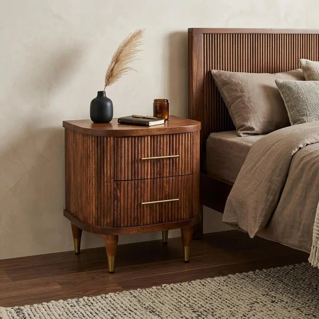 22" Brown Solid Wood Two Drawer Nightstand Homeroots Bed & Bath