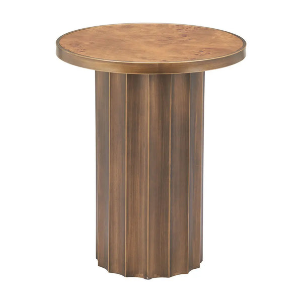 22" Brown Steel Round Pedestal End Table Homeroots Living Room